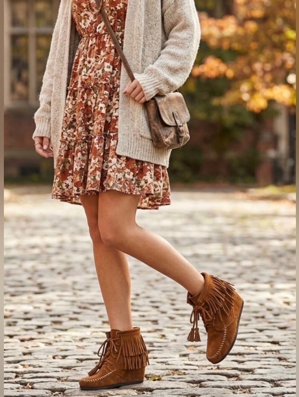 Maurices Fringe Brown Tan Ankle Boots Women Ladies Size 7 Suede Wedge Booties